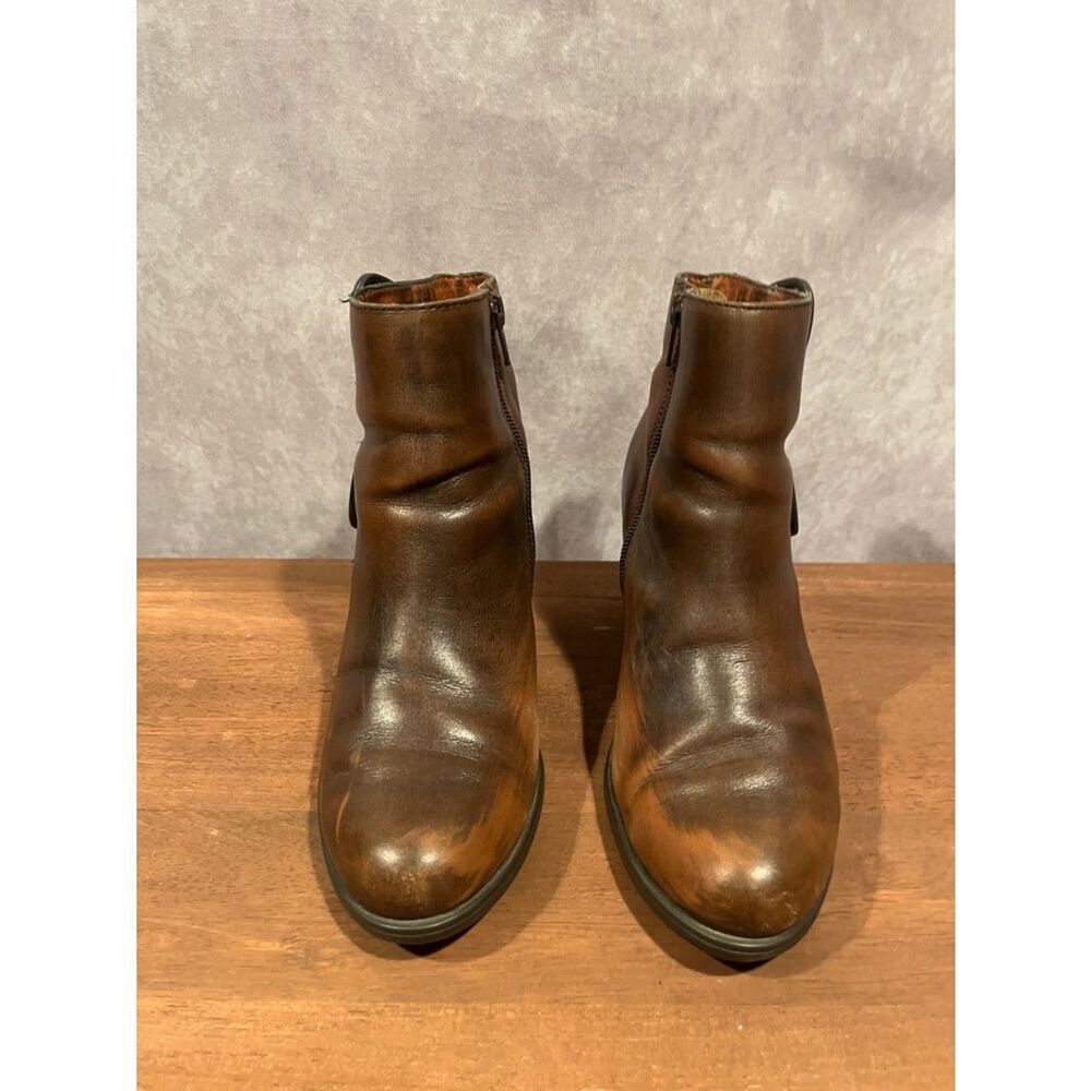 Born Brown Leather Ankle Moto Heeled Boots size 7 - Picture 3 of 6